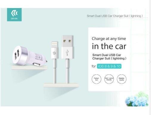 Devia Smart Series 2xUSB + Lightning kaabel, 2.4A цена и информация | Laadijad mobiiltelefonidele | hansapost.ee