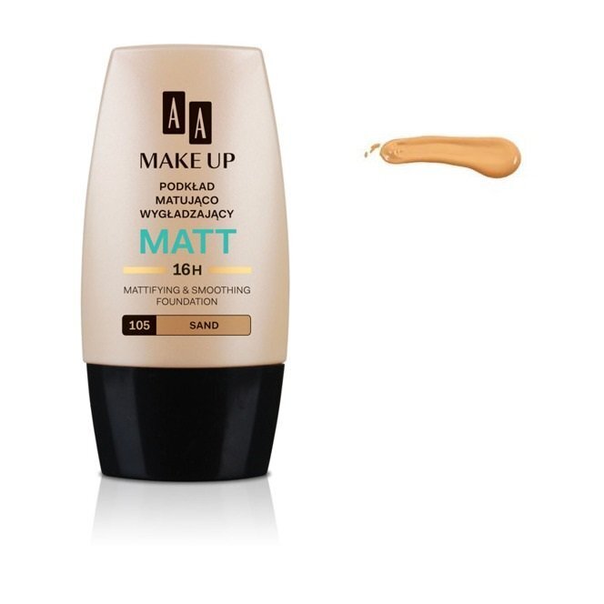 Matistav jumestuskreem AA Make Up Matt Foundation 30 ml, 105 Sand цена и информация | Jumestuskreemid ja puudrid | hansapost.ee