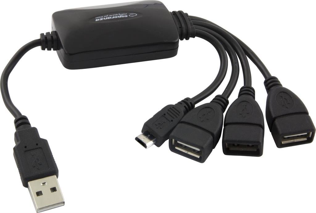 Esperanza EA158 jaoutur 4 USB2.0 port - 3 x USB, 1 x microUSB. цена и информация | USB adapterid ja jagajad | hansapost.ee