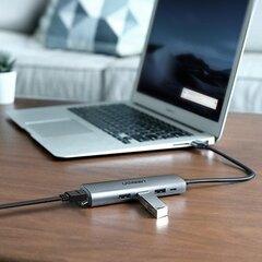 Адаптер Ugreen CM266 USB, 3x USB 3.0, micro USB, RJ45, серый цена и информация | Адаптеры и USB-hub | hansapost.ee