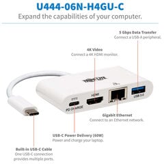 Tripp Lite USB-C Dock U444-06N-H4GU-C Single Display hind ja info | USB adapterid ja jagajad | hansapost.ee