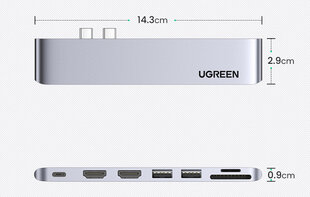 Adapter 7-in-2 UGREEN CM356 USB-C Hub MacBook Air / Pro jaoks, hall цена и информация | Адаптеры и USB-hub | hansapost.ee