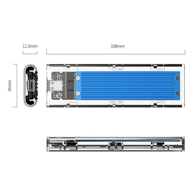 Enclosure SDD M.2 Orico, NVME, USB-C 3.1 Gen.2, 10Gbps (blue) hind ja info | USB adapterid ja jagajad | hansapost.ee