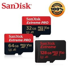 Карта памяти SANDISK EXTREME PRO microSDHC 32GB 100/90 MB/s A1 C10 V30 UHS-I U3 цена и информация | Карты памяти для телефонов | hansapost.ee