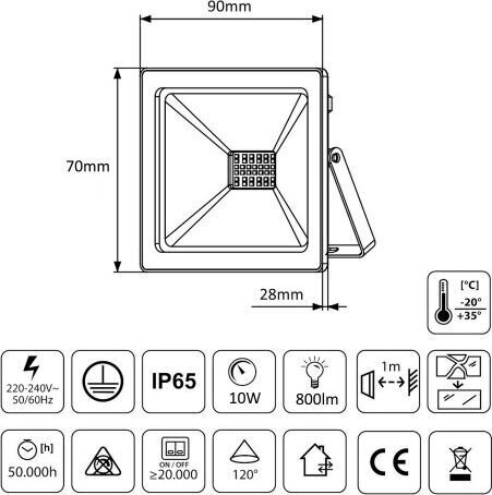 Prožektor Maclean LED slim 10W, 800lm Warm White (3000K) MCE510 WW, IP65, PREMIUM цена и информация | Taskulambid, pealambid ja prožektorid | hansapost.ee