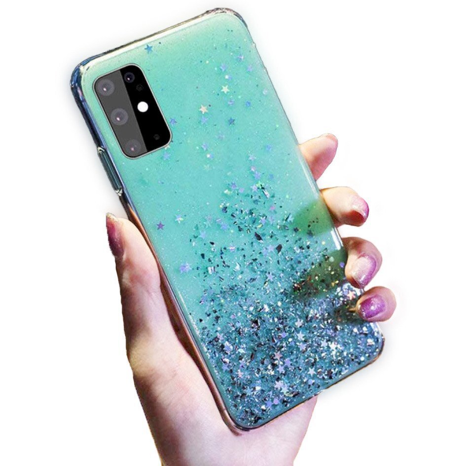 Fusion Glue Glitter Back Case Silikoonist ümbris Huawei P40 Lite / Nova 7i / Nova 6 SE roheline цена и информация | Telefonide kaitsekaaned ja -ümbrised | hansapost.ee