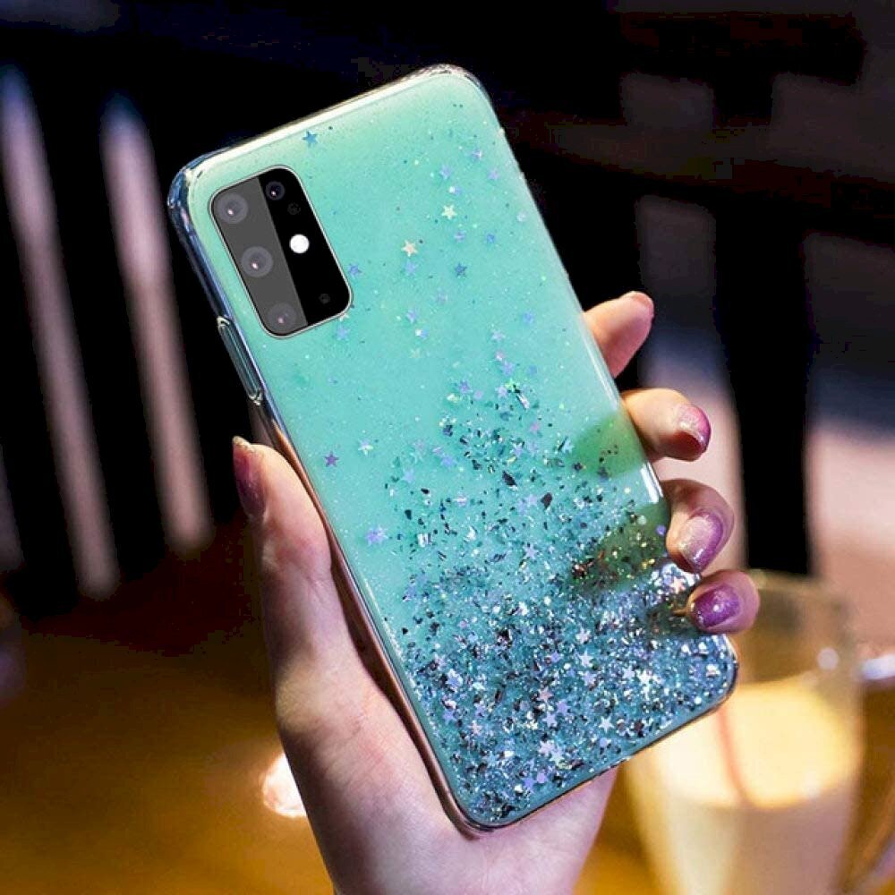 Fusion Glue Glitter Back Case Silikoonist ümbris Huawei P40 Lite / Nova 7i / Nova 6 SE roheline цена и информация | Telefonide kaitsekaaned ja -ümbrised | hansapost.ee