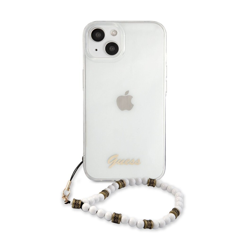 GUHCP13MKPSWH Guess PC Script and White Pearls Case for iPhone 13 Transparent hind ja info | Telefonide kaitsekaaned ja -ümbrised | hansapost.ee