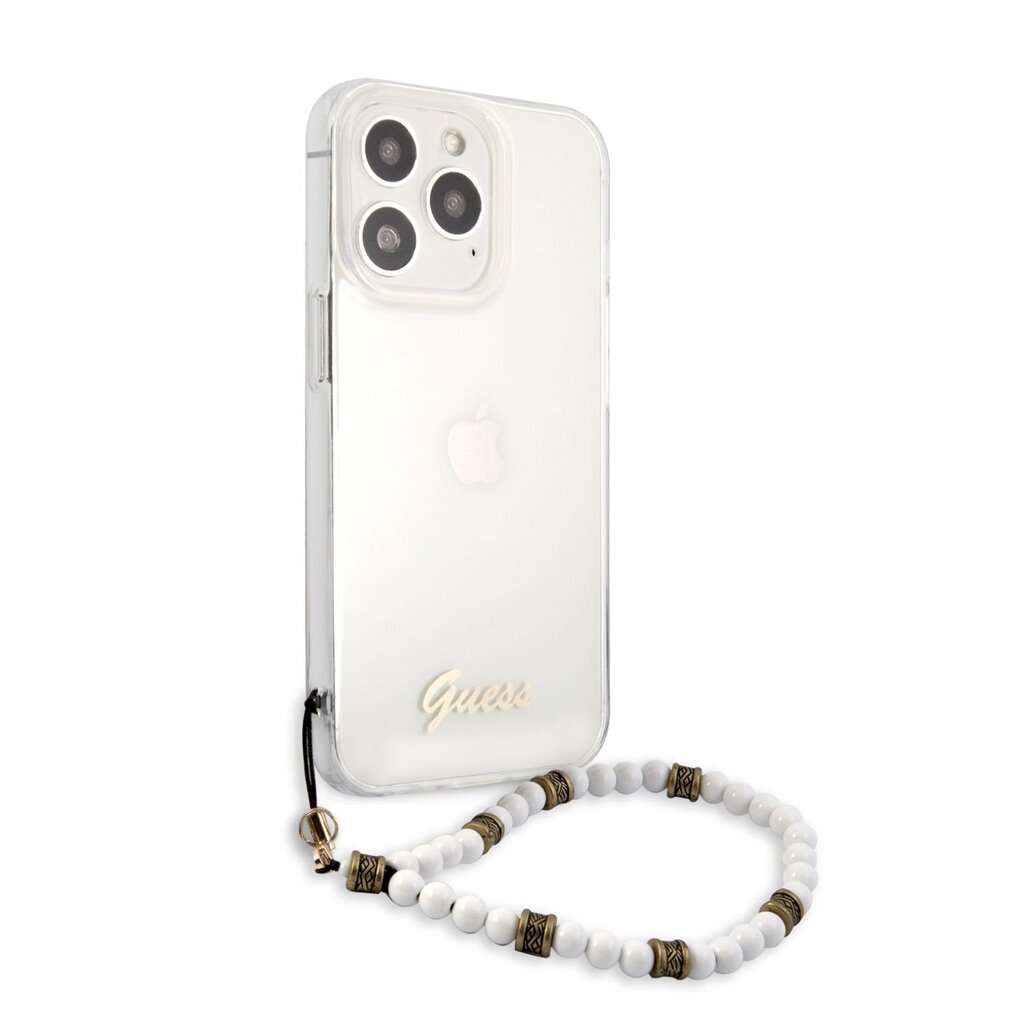 GUHCP13XKPSWH Guess PC Script and White Pearls Case for iPhone 13 Pro Max Transparent hind ja info | Telefonide kaitsekaaned ja -ümbrised | hansapost.ee