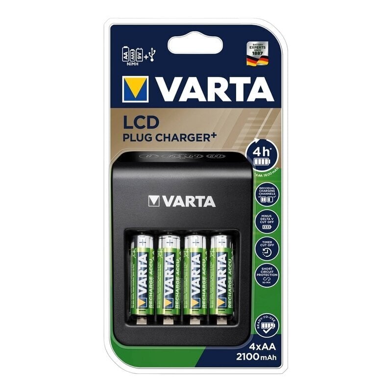 Universaalne laadija Varta LCD Plug-Plus 4 AA 2100 mach 4 kanalit PP3 57687 цена и информация | Akupatareide laadijad | hansapost.ee