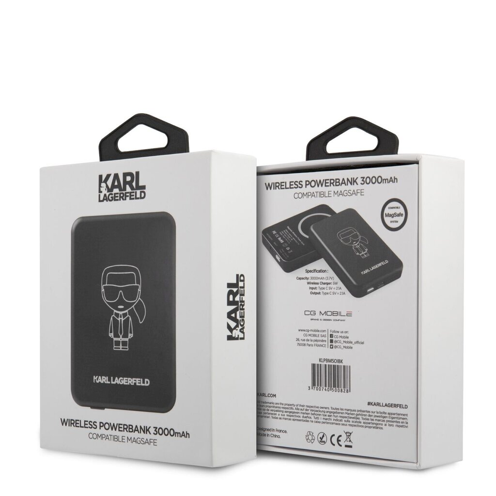 KLPBMSOIBK Karl Lagerfeld Outline Magnetic Powerbank 3000mAh Black hind ja info | Akupangad | hansapost.ee