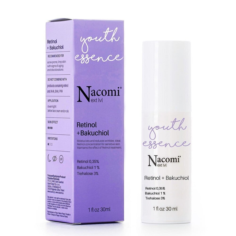 Seerum küpsele nahale Nacomi Next Level Retinol + Bakuchiol 30 ml цена и информация | Näoõlid, ampullid ja seerumid | hansapost.ee