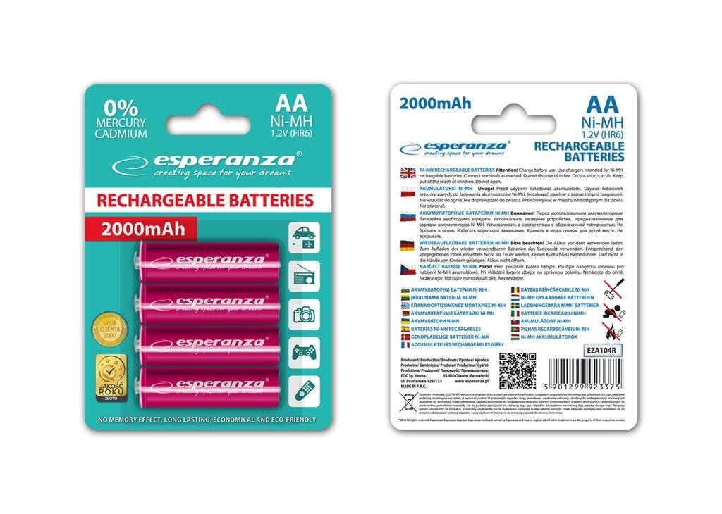 Laetavad patareid Esperanza EZA104R Ni-MH AA 2000MAH x4 hind ja info | Patareid | hansapost.ee