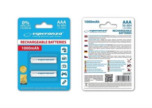 Laetavad patareid Esperanza EZA101W Ni-MH AAA 1000MAH 2 tk цена и информация | Esperanza Сантехника, ремонт, вентиляция | hansapost.ee