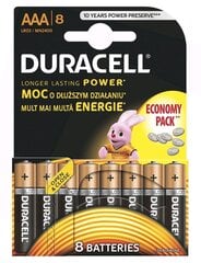 Батарейки Duracell LR03 AAA, 8 шт. цена и информация | Батарейки | hansapost.ee