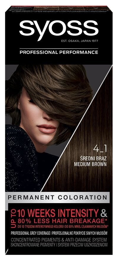 Syoss Color juuksevärv 4-1 Keskmine Pruun цена и информация | Juuksevärvid | hansapost.ee