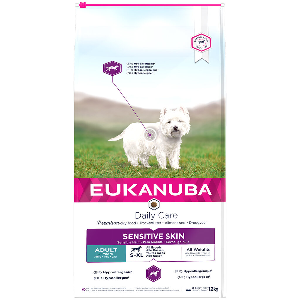 Kuivtoit koertele Eukanuba Daily Care Adult Sensitive Skin, 12 kg цена и информация | Koerte kuivtoit ja krõbinad | hansapost.ee