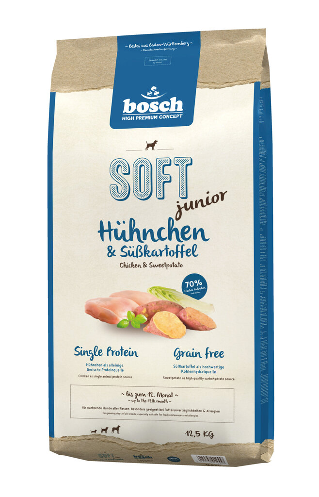 Bosch Petfood Plus HPC Soft+ Junior Chicken (ühe valguga) 12,5 kg цена и информация | Koerte kuivtoit ja krõbinad | hansapost.ee