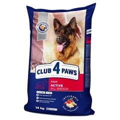 CLUB 4 PAWS Premium полнорационный сухой корм для активных взрослых собак всех пород "ACTIVE", 14 кг цена и информация | Сухой корм для собак | hansapost.ee