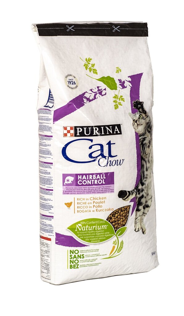 Purina Cat Chow Hairball Control kanaga, 15 kg цена и информация | Kassi kuivtoit ja kassikrõbinad | hansapost.ee