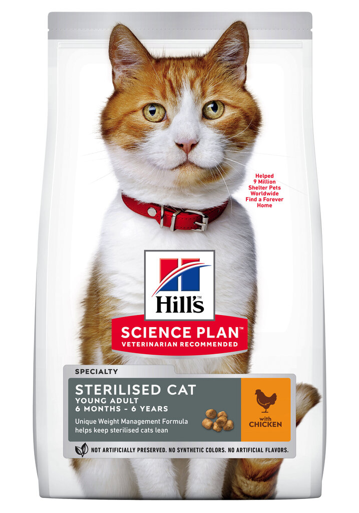 Hill's Science Plan Young Adult Sterilised Cat kuivtoit kassidele koos kanaga, 3kg hind ja info | Kassi kuivtoit ja kassikrõbinad | hansapost.ee