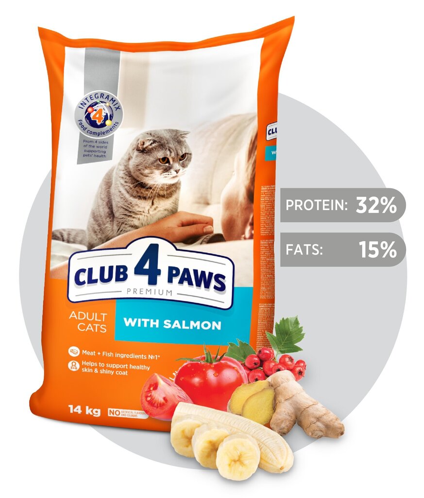 CLUB 4 PAWS Premium täisväärtuslik kuivtoit täiskasvanud kassidele lõhega, 14kg hind ja info | Kassi kuivtoit ja kassikrõbinad | hansapost.ee