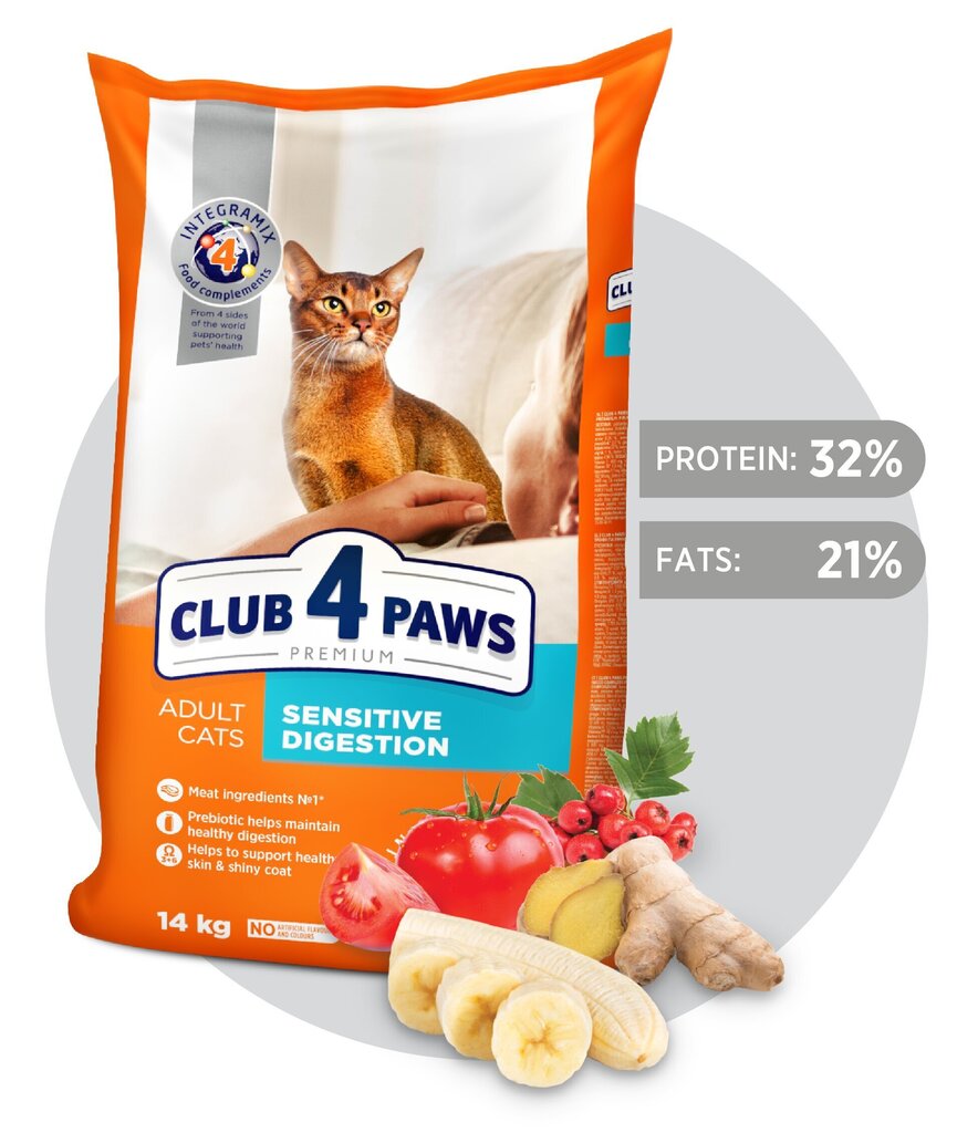 CLUB 4 PAWS Premium täisväärtuslik kuivtoit täiskasvanud kassidele Sensitive, 14kg hind ja info | Kassi kuivtoit ja kassikrõbinad | hansapost.ee