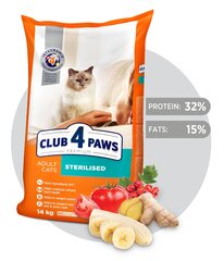 CLUB 4 PAWS Premium täisväärtuslik kuivtoit täiskasvanud kassidele Sterilized, 14kg hind ja info | Kassi kuivtoit ja kassikrõbinad | hansapost.ee