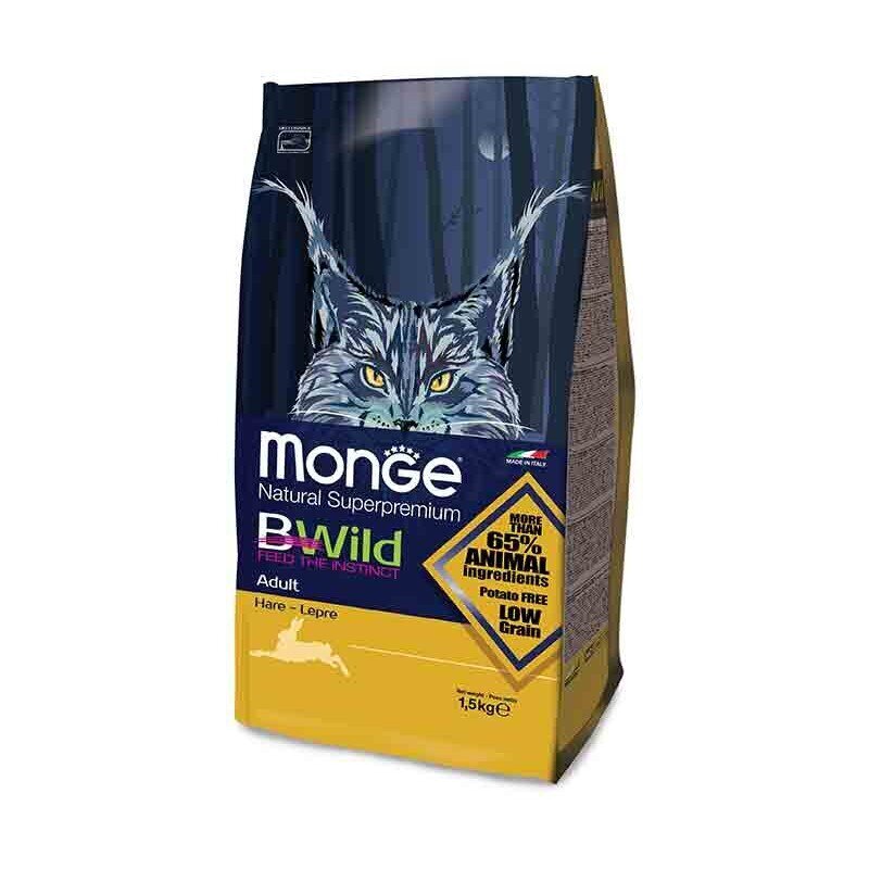 Täissööt kassidele Monge BWild Cat Adult metsjäneselihaga 1,5kg hind ja info | Kassi kuivtoit ja kassikrõbinad | hansapost.ee