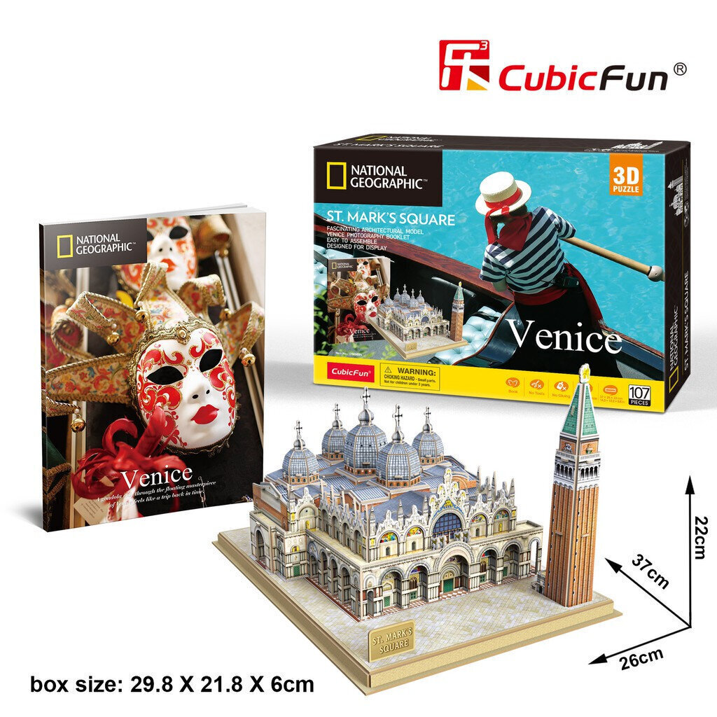 3D pusle CubicFun National Geographic Venice ST Mark's Square, 107-osaline цена и информация | Pusled lastele ja täiskasvanutele | hansapost.ee