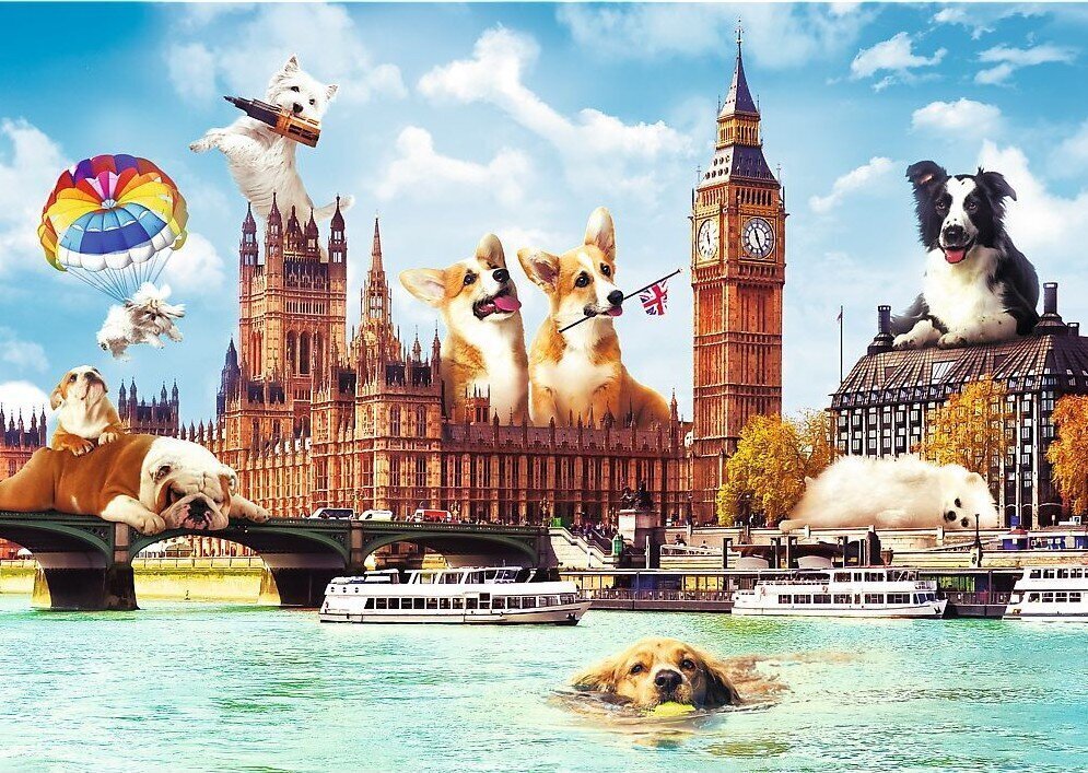 Pusle Trefl Funny Cities - Dogs In London, 1000 tk. hind ja info | Pusled lastele ja täiskasvanutele | hansapost.ee