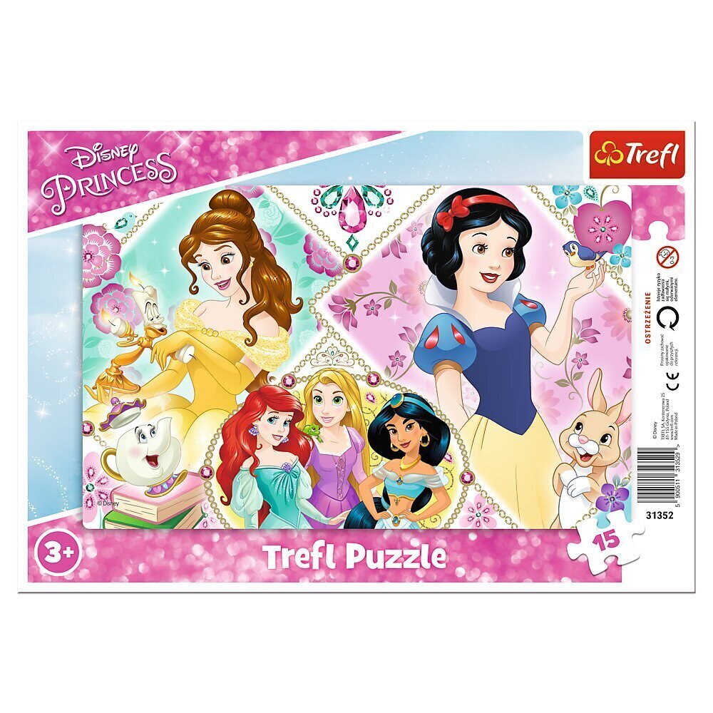 Pusle Trefl Disney Cute Princesses Frame Floor 15 tk. цена и информация | Pusled lastele ja täiskasvanutele | hansapost.ee