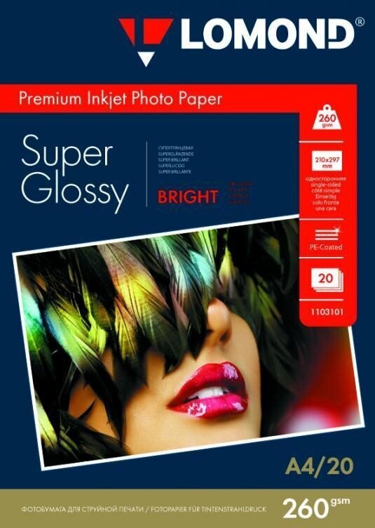 Fotopaber LOMOND Premium, 260 g/m2, A4, eriti läikiv, 20 lehte hind ja info | Vihikud, märkmikud ja paberikaubad | hansapost.ee