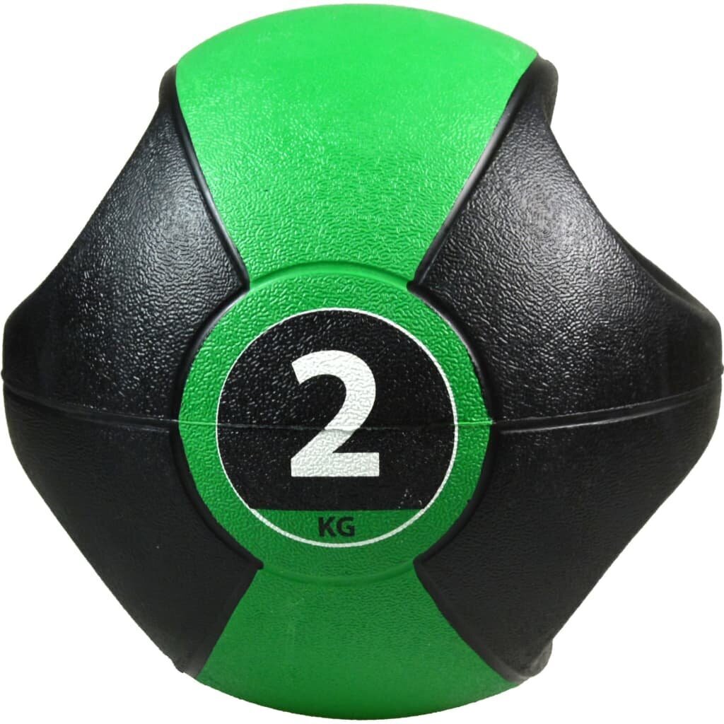 Meditsiiniline pall käepidemetega Pure2Improve, 2kg, roheline цена и информация | Topispallid | hansapost.ee