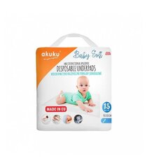 Пеленки одноразовые Akuku Soft 40 x 60 см, 15 шт., A0500 цена и информация | Akuku Для ухода за младенцем | hansapost.ee