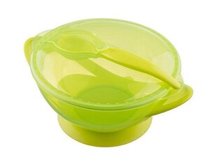 Прилипающая миска с крышкой и ложкой 6 мес+ Akuku, зеленая, A0454 цена и информация | Детская посуда, контейнеры для молока и еды | hansapost.ee
