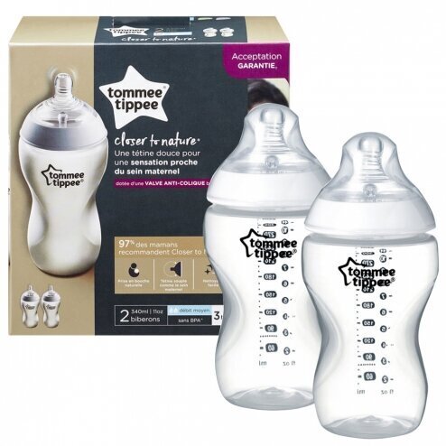 Pudelid 2 x 340 ml, Tommee Tippee 42262075 hind ja info | Lutipudelid ja tarvikud | hansapost.ee