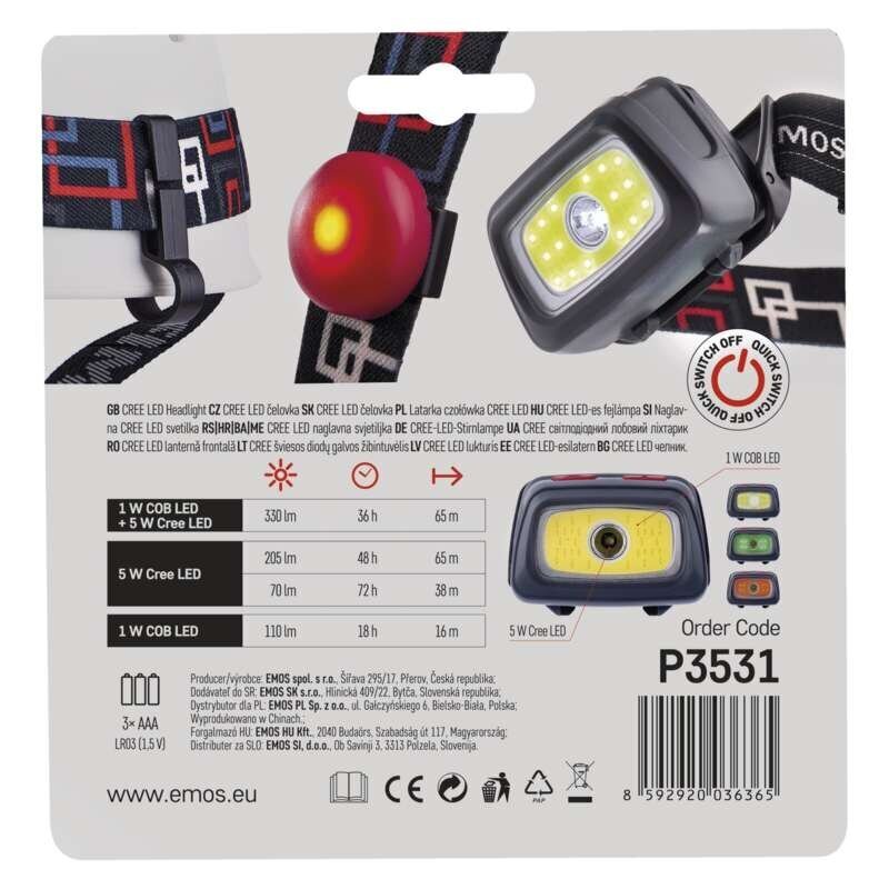 Pealamp EMOS COB + CREE LED, 3xAAA hind ja info | Pealambid, matkalambid | hansapost.ee