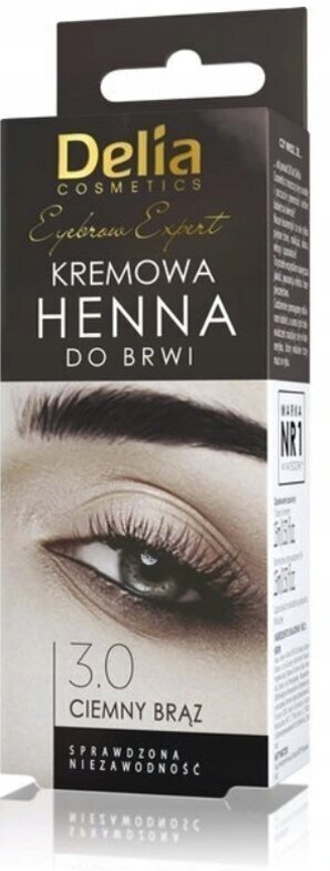 Kulmu- ja ripsmevärv Delia Cosmetics Henna Cream 15 ml, 3.0 Dark Brown цена и информация | Kulmupliiatsid, -puudrid ja -värvid | hansapost.ee