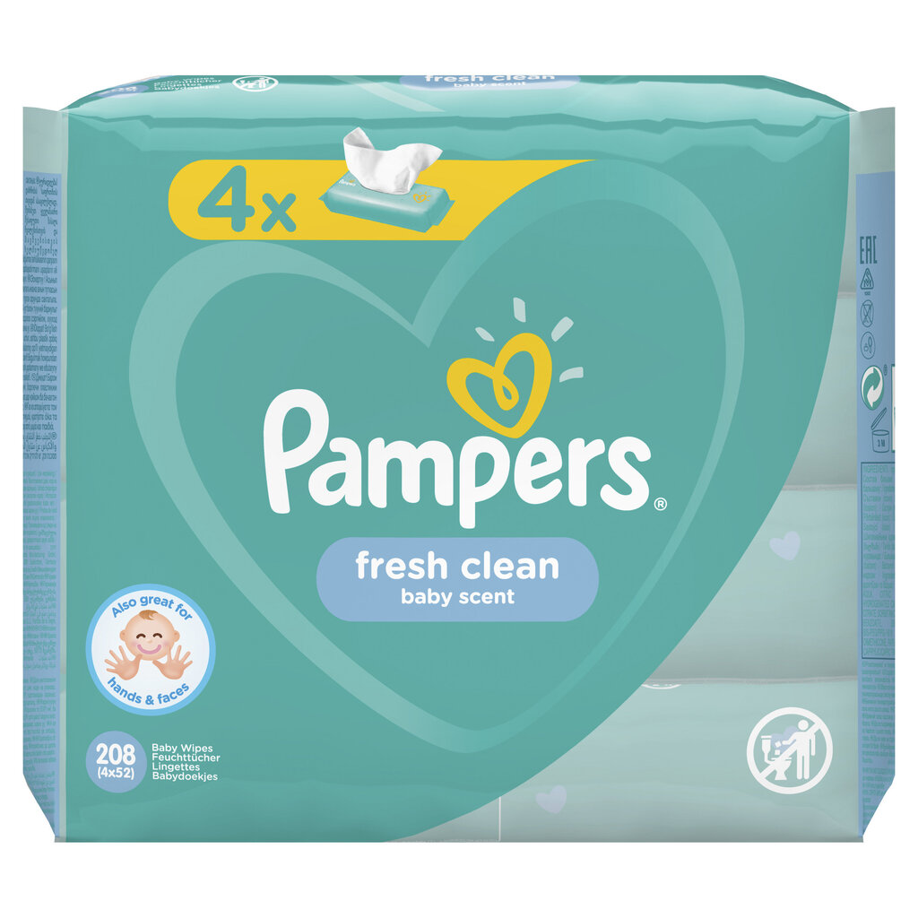 Salvrätikud Pampers Fresh Clean, 4x52 tk цена и информация | Niisked salvrätikud lastele | hansapost.ee