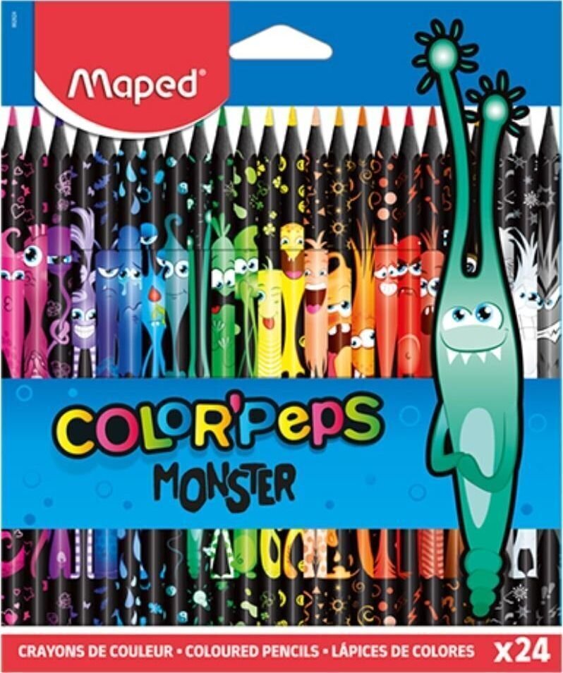 Värvilised pliiatsid Maped Color'Peps Monster, 369003, 24 värvi цена и информация | Kunstitarbed, voolimise tarvikud | hansapost.ee