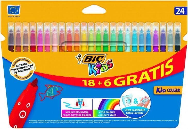 Viltpliiatsid BIC CF.KID750.CBW18 + 6 EU, 103240, 24 värvi цена и информация | Kunstitarbed, voolimise tarvikud | hansapost.ee