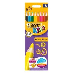 Värvilised pliiatsid Bic Supersoft, 8 tk., teritajaga hind ja info | Kunstitarbed, voolimise tarvikud | hansapost.ee