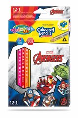 Värvilised pliiatsid koos teritajaga Colorino Marvel Avengers, kolmnurksed, 12 tk. /13 värvi цена и информация | Принадлежности для рисования, лепки | hansapost.ee