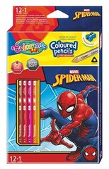 Värvilised pliiatsid koos teritajaga Colorino Marvel Spider-Man, kolmnurksed, 12 tk. /13 värvi hind ja info | Colorino Lastekaubad ja beebikaubad | hansapost.ee