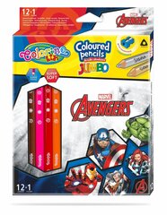 Värvilised pliiatsid koos teritajaga Colorino Marvel Avengers Jumbo, 12 tk. /13 värvi hind ja info | Kunstitarbed, voolimise tarvikud | hansapost.ee