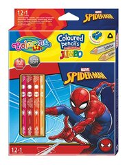 Värvilised pliiatsid koos teritajaga Colorino Marvel Spider-Man Jumbo, 12 tk. /13 värvi hind ja info | Kunstitarbed, voolimise tarvikud | hansapost.ee