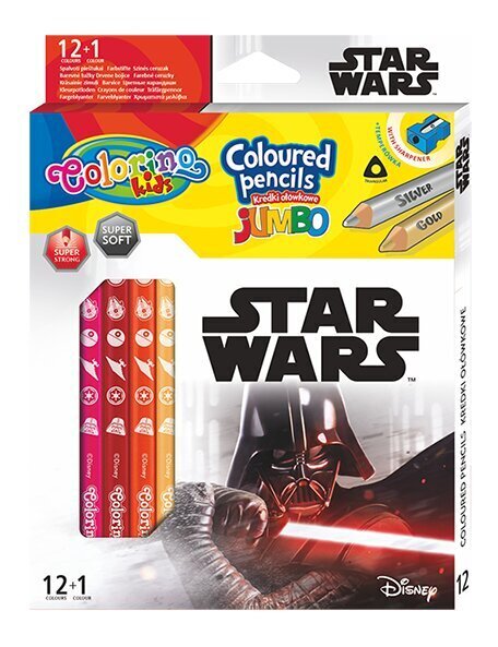 Värvilised pliiatsid koos teritajaga Colorino Disney Star Wars Jumbo, 12 tk. /13 värvi цена и информация | Kunstitarbed, voolimise tarvikud | hansapost.ee