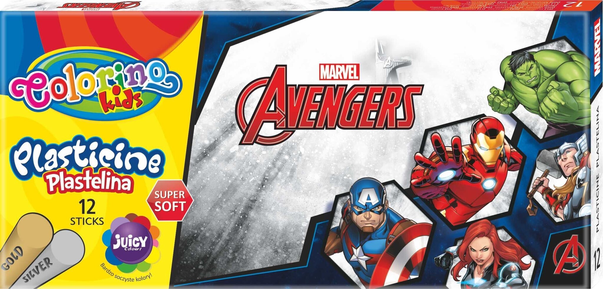 Plastiliin Colorino Marvel Avengers, 12 värvi (hõbedane ja kuldne) hind ja info | Kunstitarbed, voolimise tarvikud | hansapost.ee