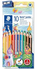 Цветные карандаши Staedtler Noris jumbo 128, с точилкой, 10 цветов цена и информация | Принадлежности для рисования, лепки | hansapost.ee